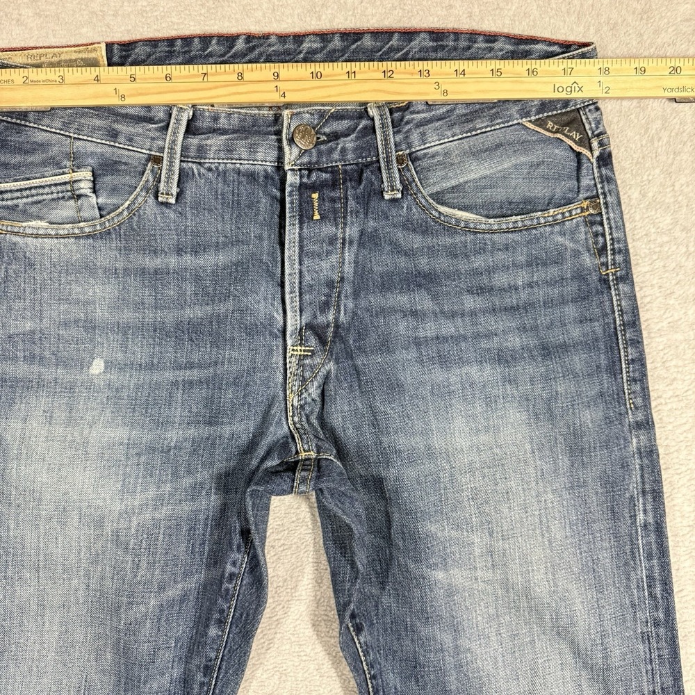Replay Jeans Mens 34x34 Waitom STRAIGHT Leg M983 Button Fly Faded Whiskered - Picture 12 of 16